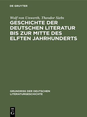 cover image of Geschichte der deutschen Literatur bis zur Mitte des elften Jahrhunderts